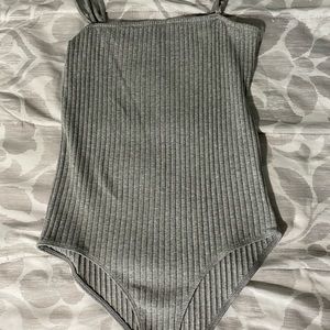 Gray squared neck bodysuit